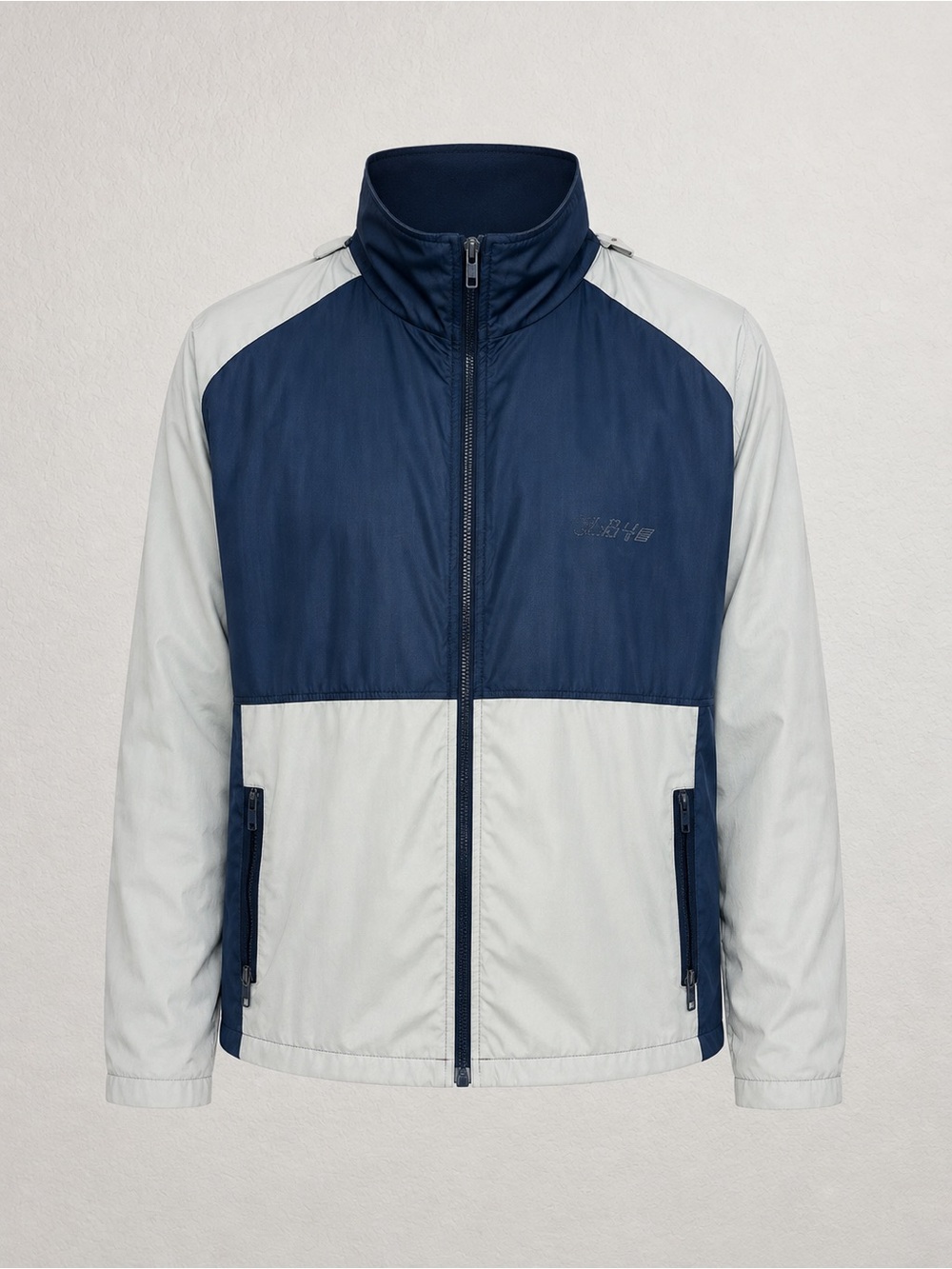 Navy and Light Gray Colorblock Bomber Jacket
